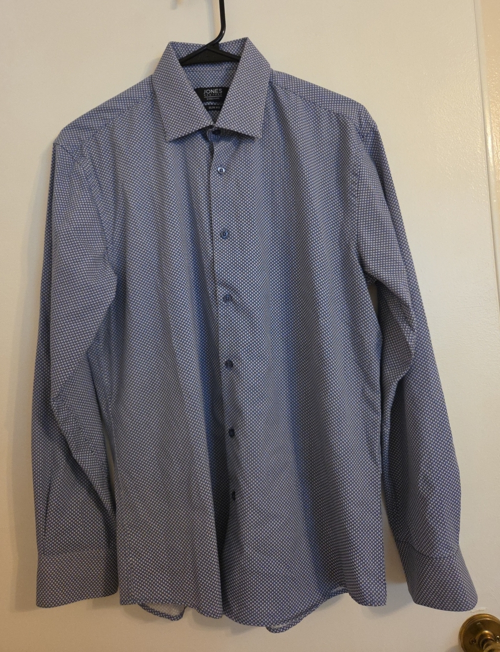 Jones New York Blue Micro-Pattern Dress Shirt